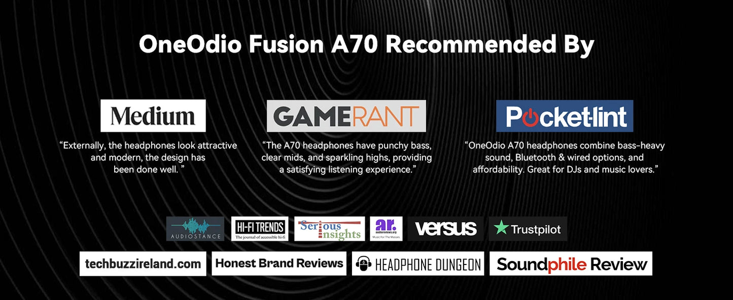Oneodio Fusion A70 Bluetooth 5.2 Headphones Hi-Res Audio Over Ear Wireless Headset Professional Studio Monitor DJ Headphones 72H